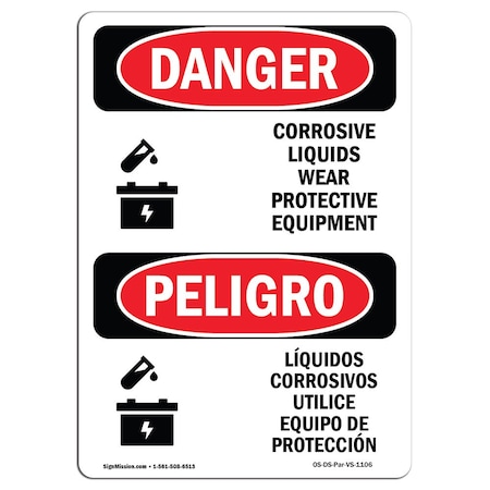 Signmission Safety Sign, OSHA Danger, 24" Height, Corrosive Liquids Bilingual Spanish OS-DS-D-1824-VS-1106